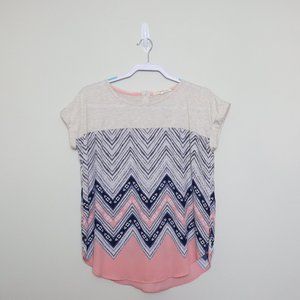 Rewind multicolor aztec short sleeve blouse, size large